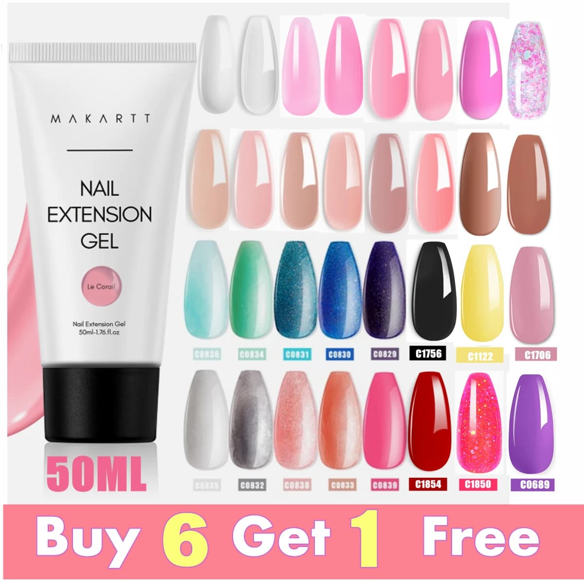 Gel per estensione unghie Makartt Poly 50ML Rosa Trasparente Bianco Blu Gel Acrilico per Unghie Design Unghie alla Moda Manicure Francese per Principianti