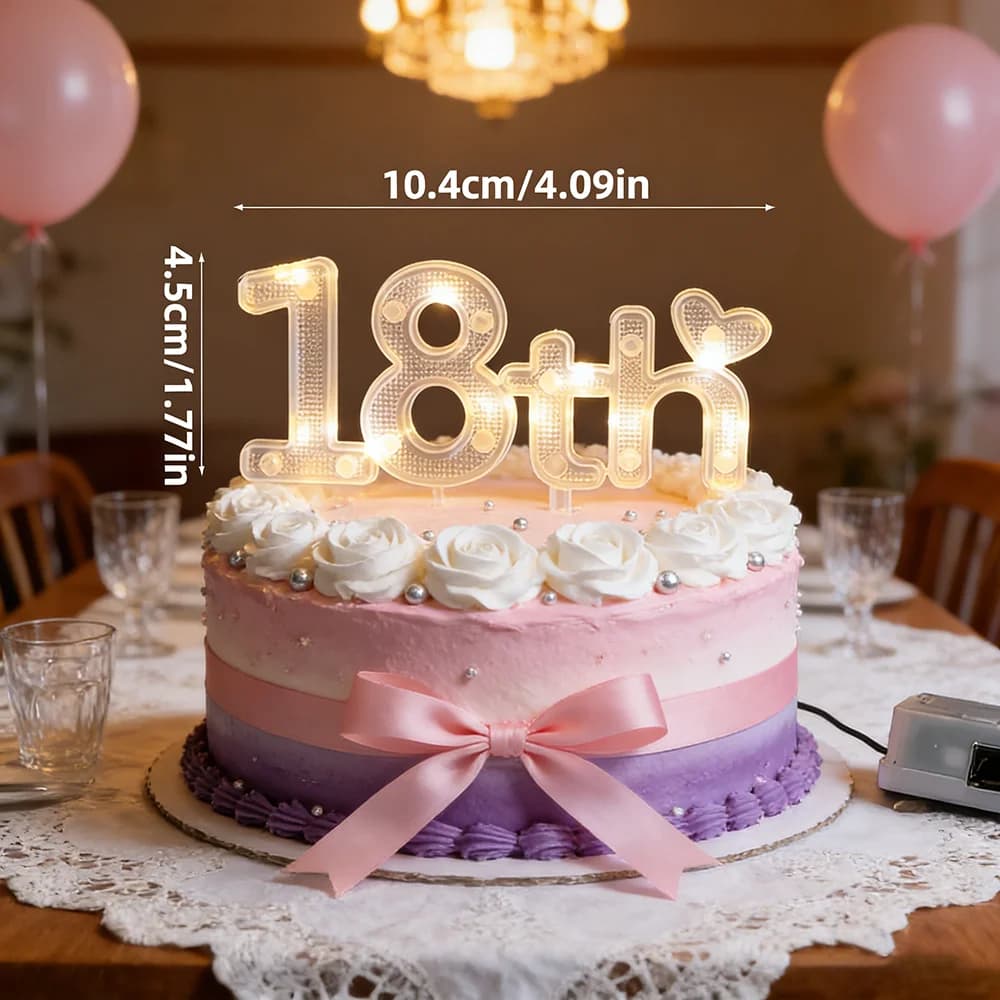 Luci Numeriche per Torte, Decorazioni per Torte di Compleanno per Bambini, Ragazzi e Ragazze, 1° e 18° Compleanno, Luci LED, Forniture per Feste di Anniversario e Matrimonio