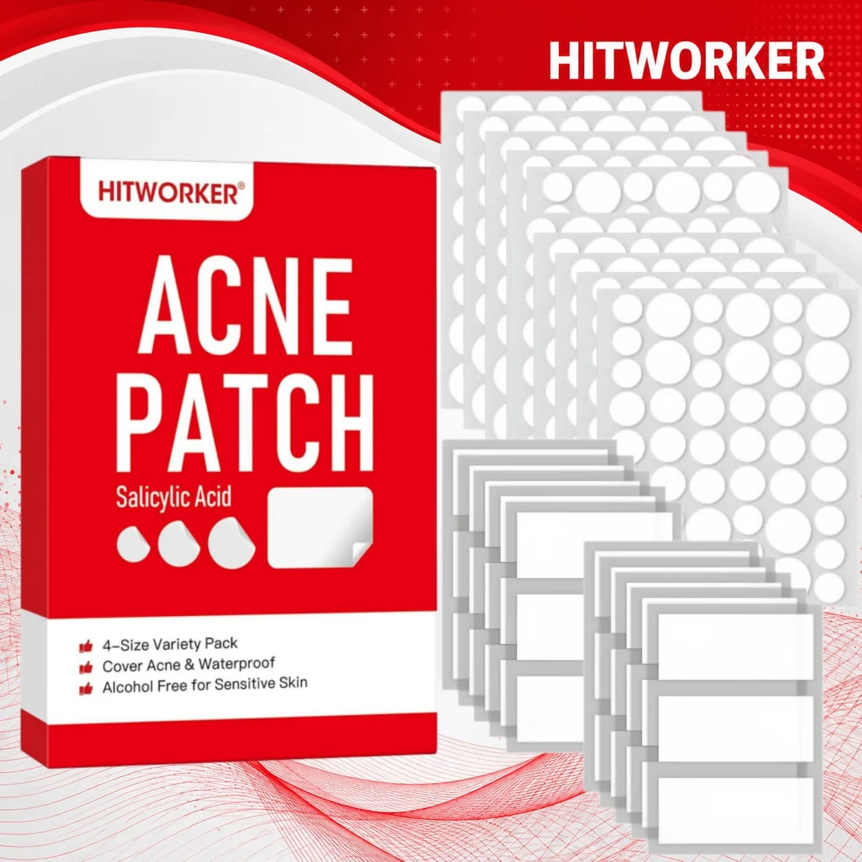 Hydrocolloid Acne Patches, 510 pieces, 4 sizes – High-quality invisible acne patches/concealer. Cleanses pores