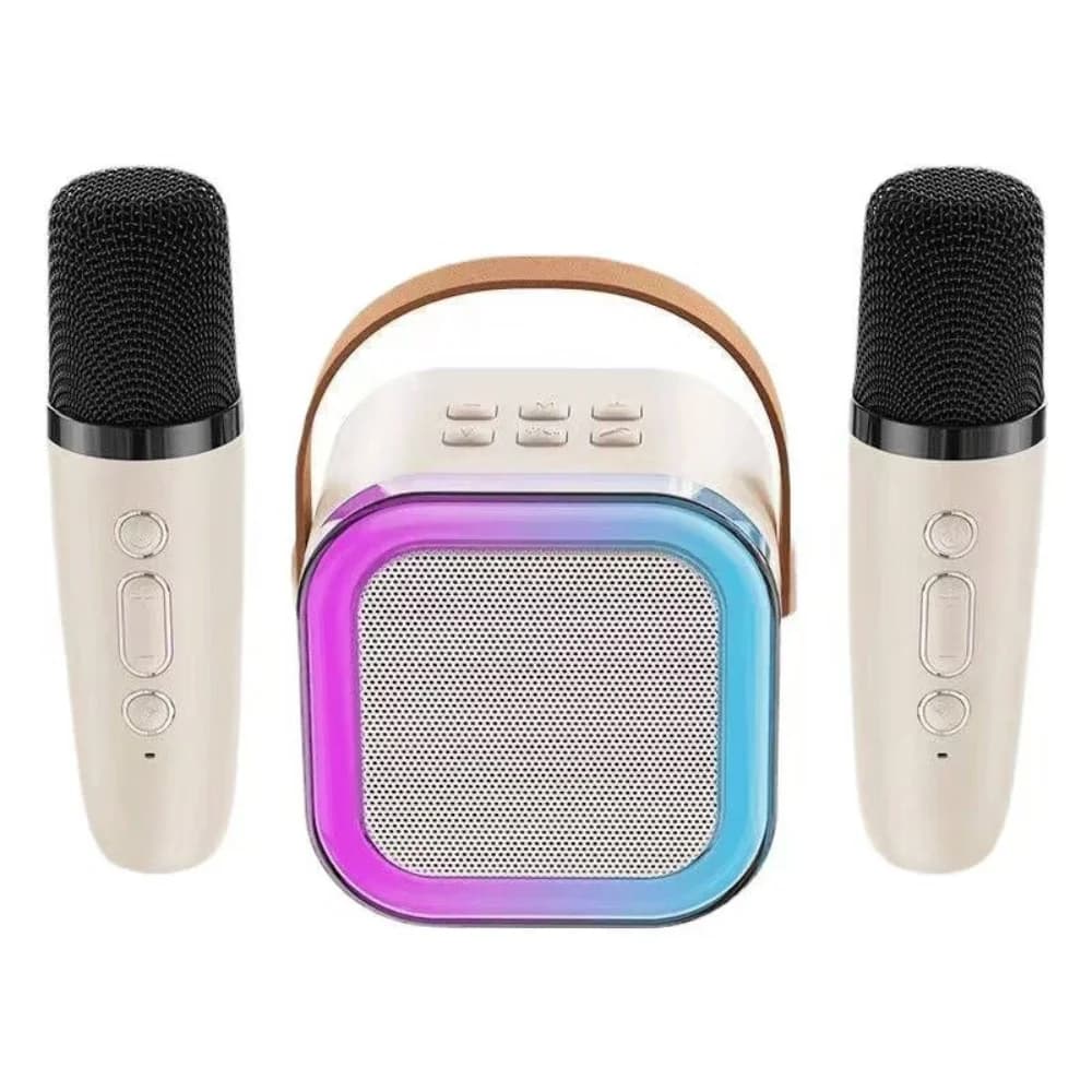 Bluetooth Portable Karaoke Machine with 2 Wireless Microphones, LED Night Light, Subwoofer, IPX4 Waterproof, Natural Sound