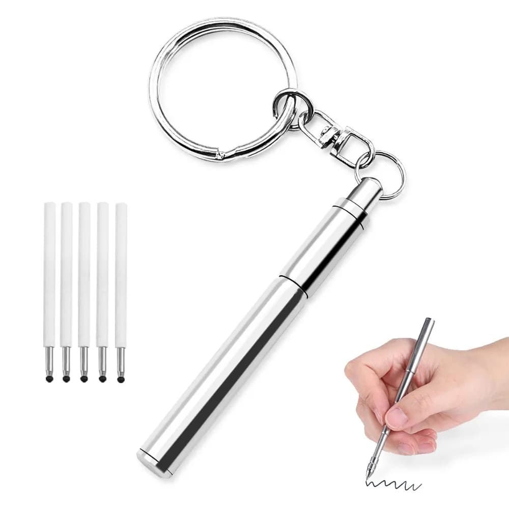 Penna a sfera telescopica portatile da 6,3 cm con portachiavi in metallo creativo Design ergonomico in acciaio inossidabile per la scuola e di