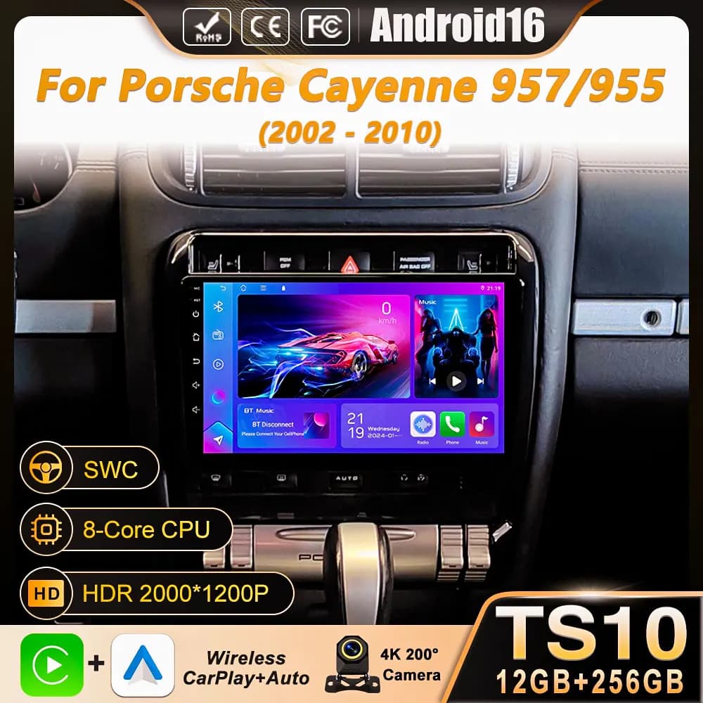 Autoradio Android 16 con Lettore Multimediale Video e WIFI per Porsche Cayenne 957/955 2002 - 2010, Unità di Controllo GPS, Carplay, BT