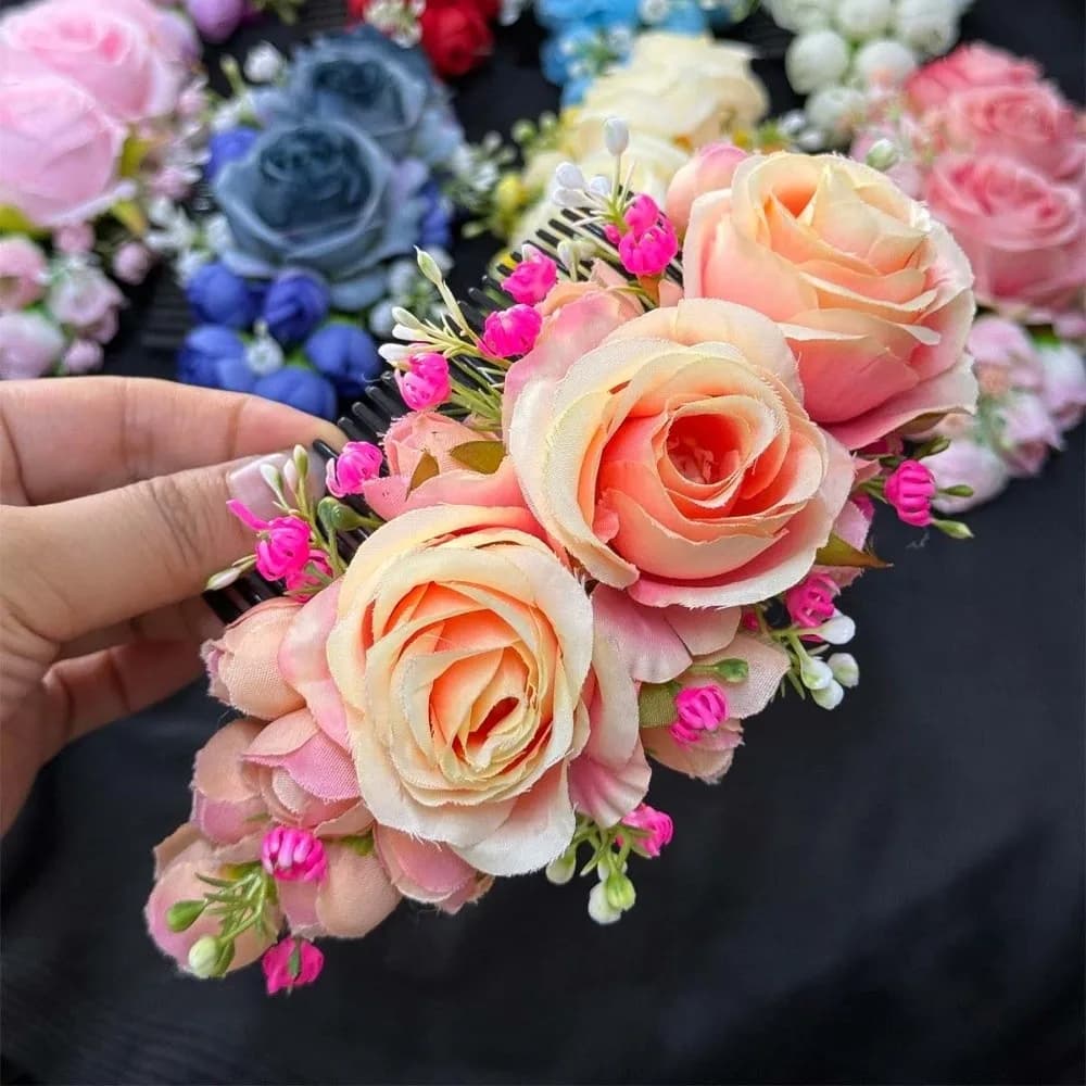 Hair Accessories Sweet Flowers Hairpin Rose Thai Style Rose Hair Comb Floral Headwear Plastic Chignon Hair Clips Women