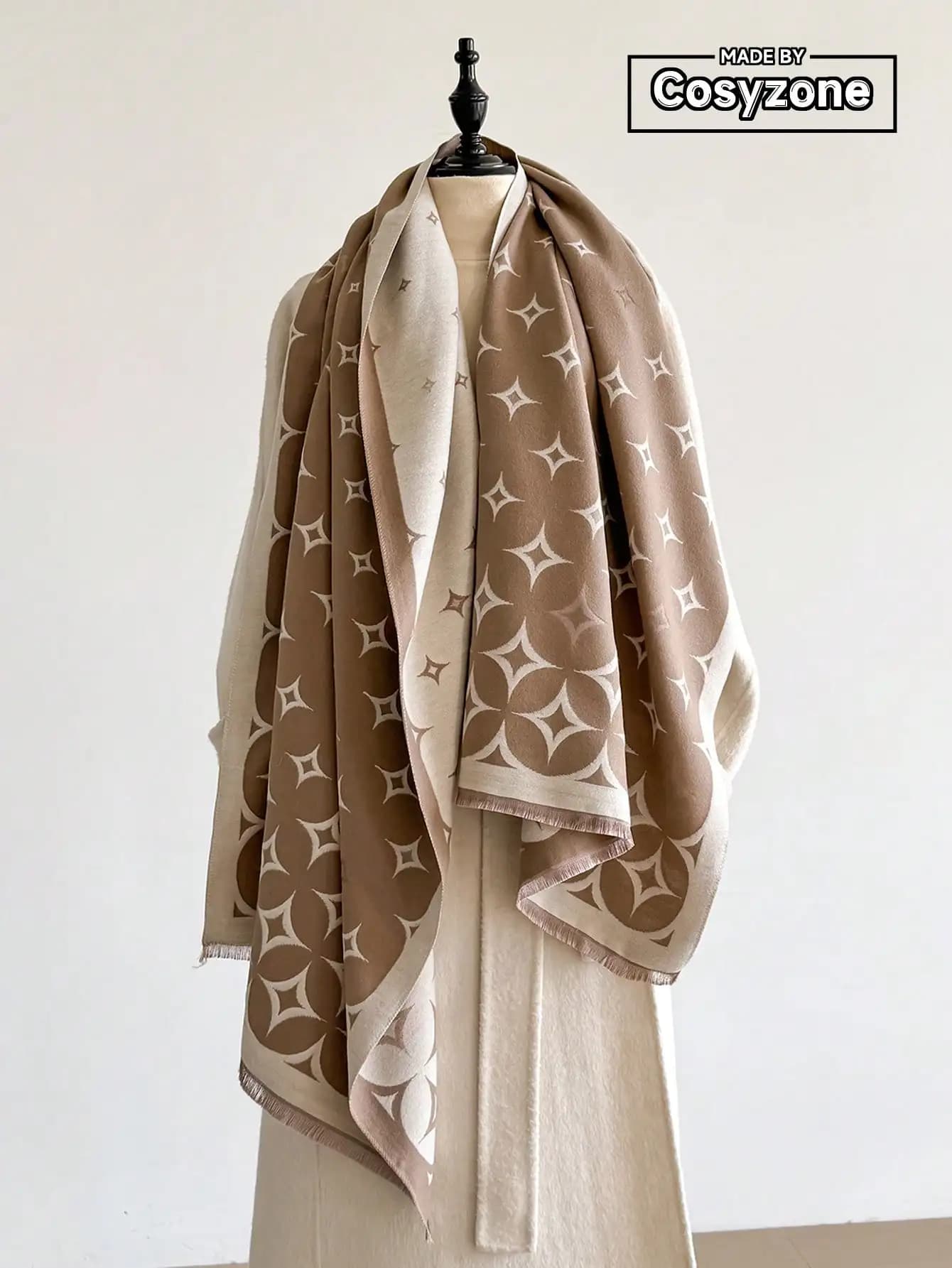 Sciarpa da donna in finto cashmere 1 pezzo - Jacquard stella minimalista, scaldacollo/chale caldo e versatile (autunno/inverno)