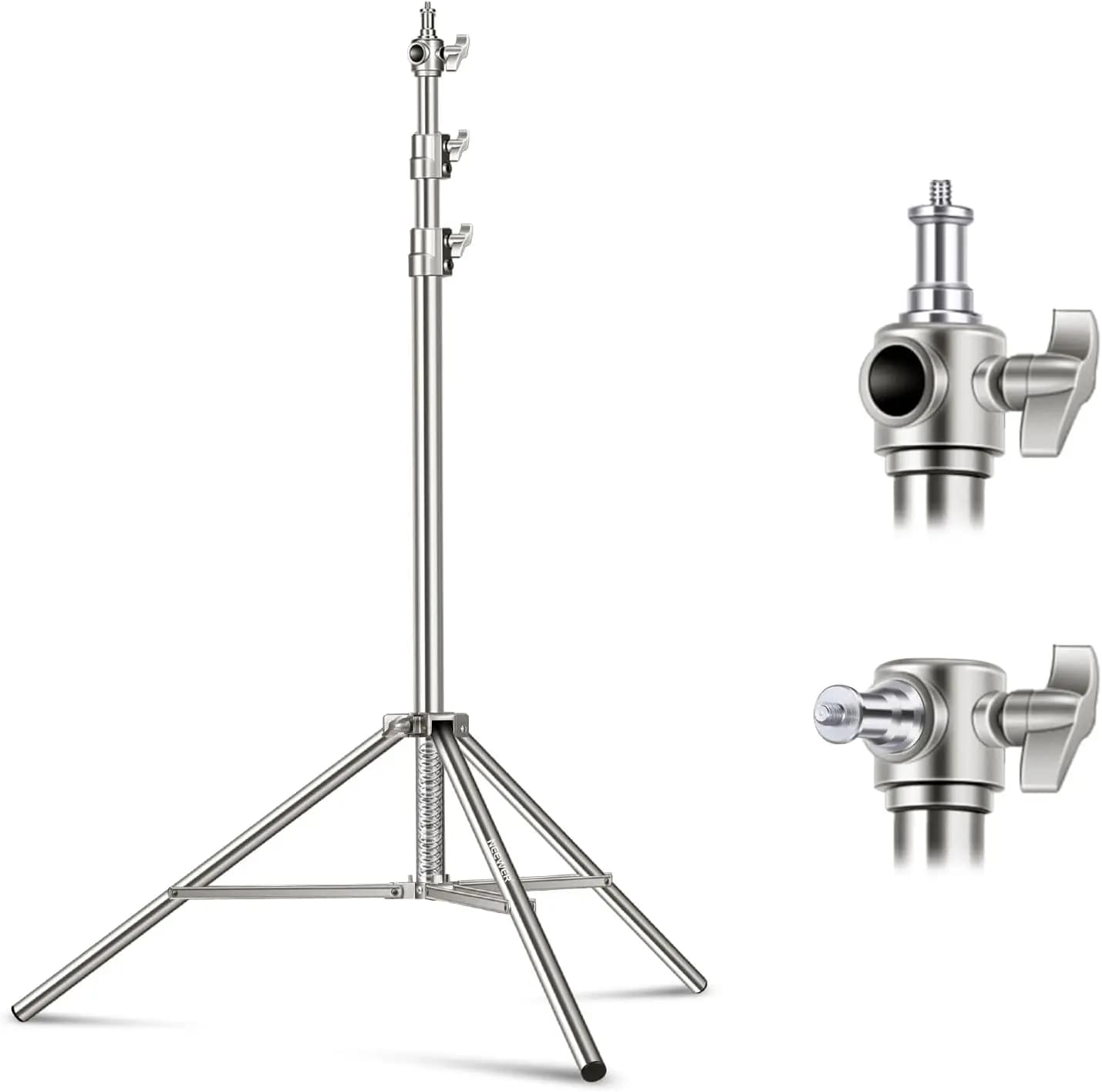 Stativo per luci in acciaio inossidabile da 79 pollici, treppiede resistente con ammortizzatore a molla e adattatore da 1/4"-3/8" per flash, luci LED, ring light, softbox
