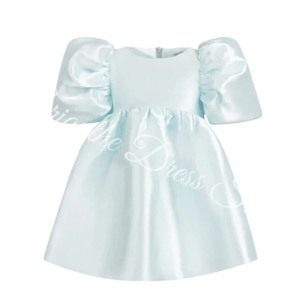 Abito da ragazza di fiore blu per matrimonio manica corta in raso con fiocco Abiti da ballo per prima comunione per feste di compleanno per bambini personalizzati