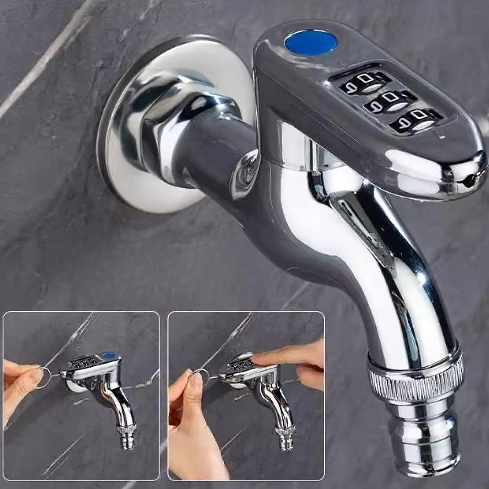 Outdoor tap with combination lock and removable adapter, 1/2 inch male input for car and garden washing