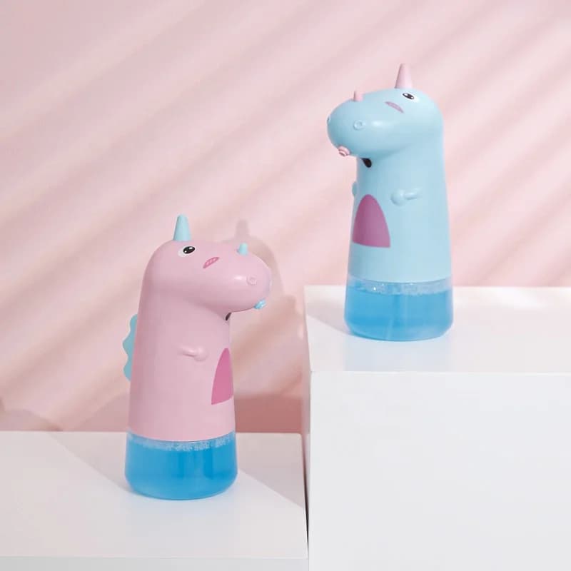 Simpatico dispenser di sapone schiumogeno con dinosauro per bambini, lavaggio automatico touchless per bagno o desktop