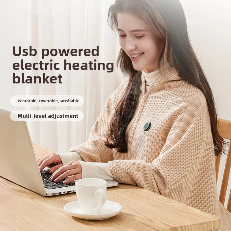 Winter USB Electric Heated Blanket Wearable 3 Heating Level Heated Shawl Portable Body Warmer Blanket for Home Office Sofa Shawl