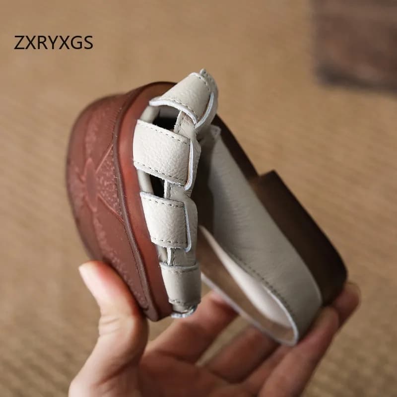 ZXRYXGS 2026 New Top Layer Cowhide Woven Breathable Slippers Summer Women Outerwear Slippers Fashion Comfort Flat Slippers