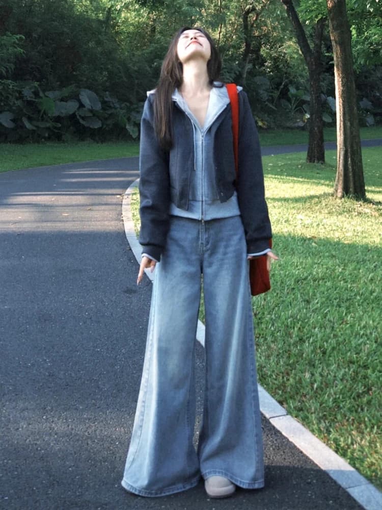 Retro High Waist Wide Leg Denim Jeans Women's Autumn Winter New Loose Slimming Versatile Micro Flared Floor-Length Pants