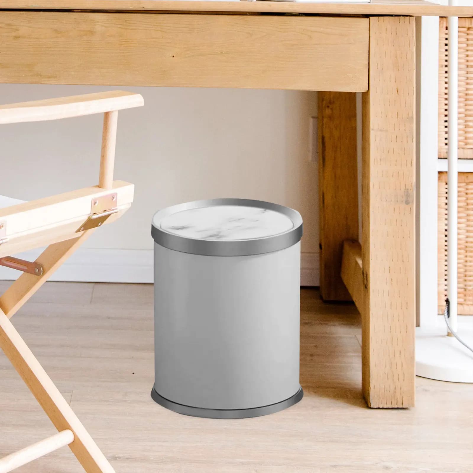 Coperchio di Ricambio per Cestino della Spazzatura con Texture in Marmo Bianco, Coperchio in Plastica per Bidone dei Rifiuti con Apertura a Scatto, Protezione per Cestino dei Rifiuti