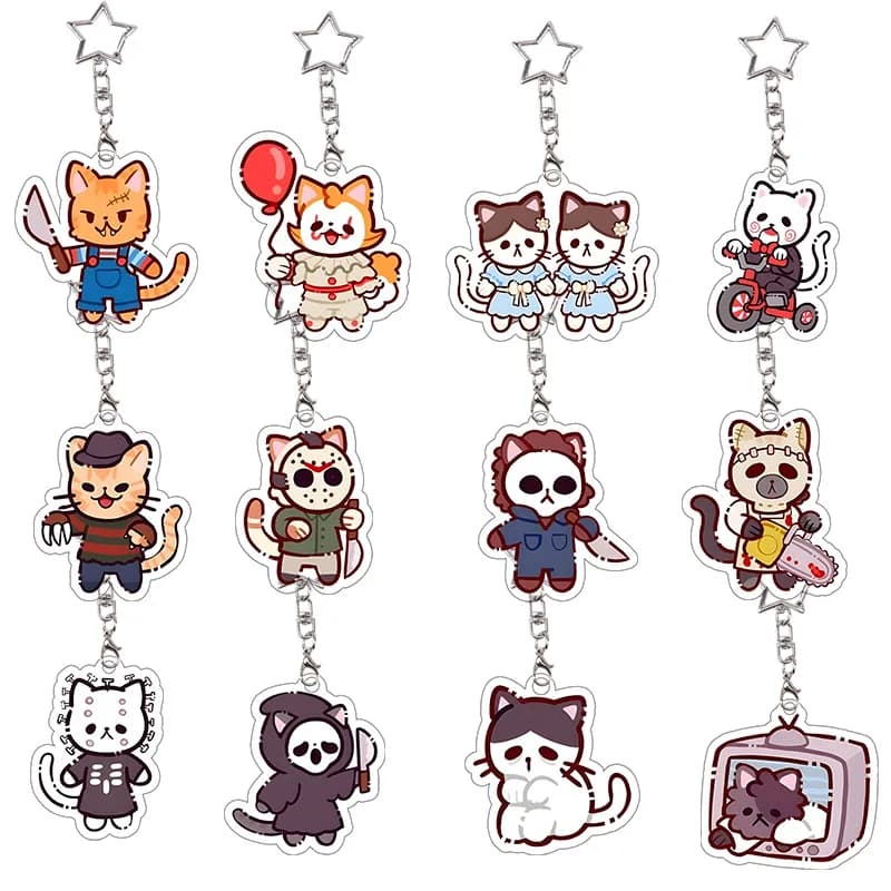 Horror Movie Characters Acrylic Keychain Leatherface Freddy Krueger Pinhead Exquisite Bag Pendant Collection Student Gift