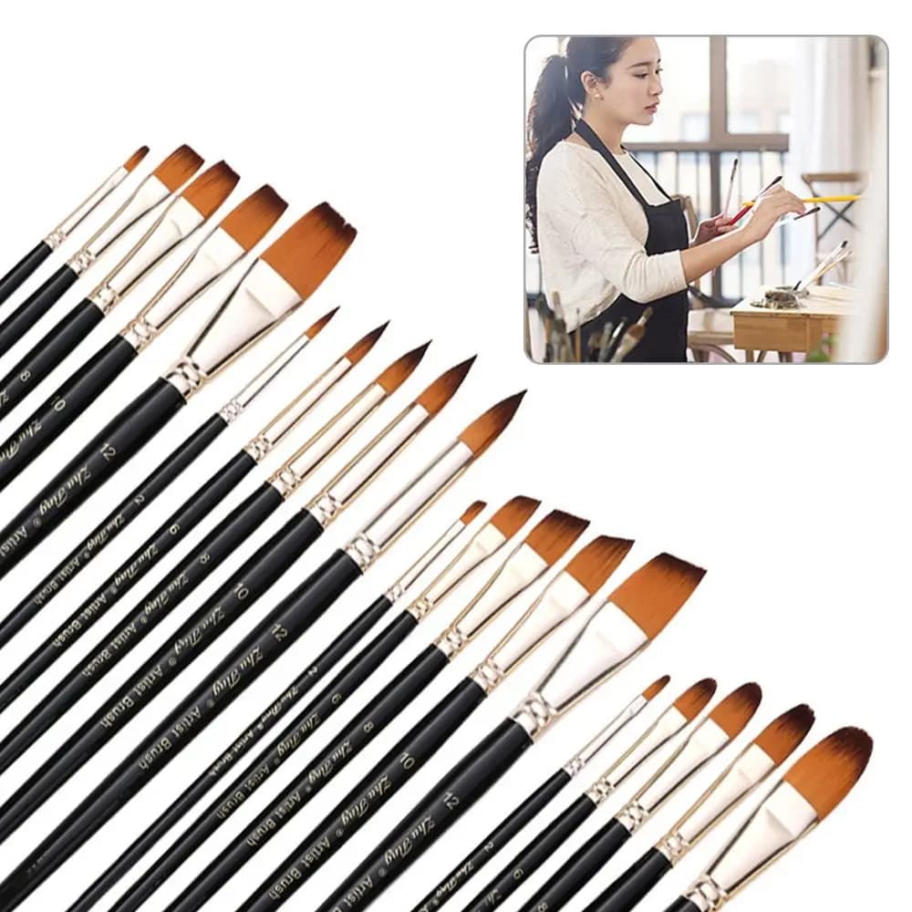 5Pcs Nylon Bristle Brush Set Flat Brushes Watercolor Oil Paint For Artists Amateur And Acrylic Paintings Fabric Brushes
