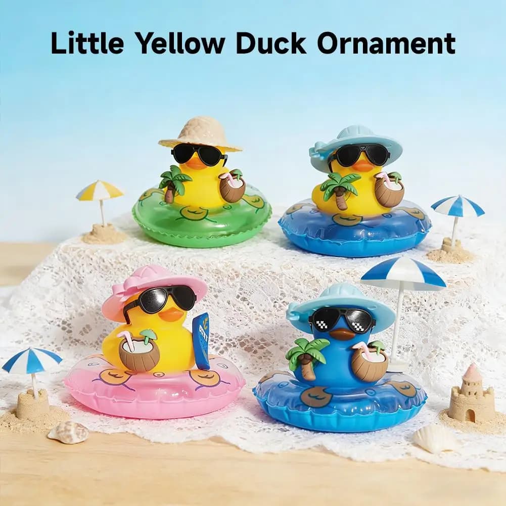 Tropical Rubber Duck Car Ornament,Funny Beach Duck With Sunglasses,Coconut Float,Cute Duck Dashboard Accessories