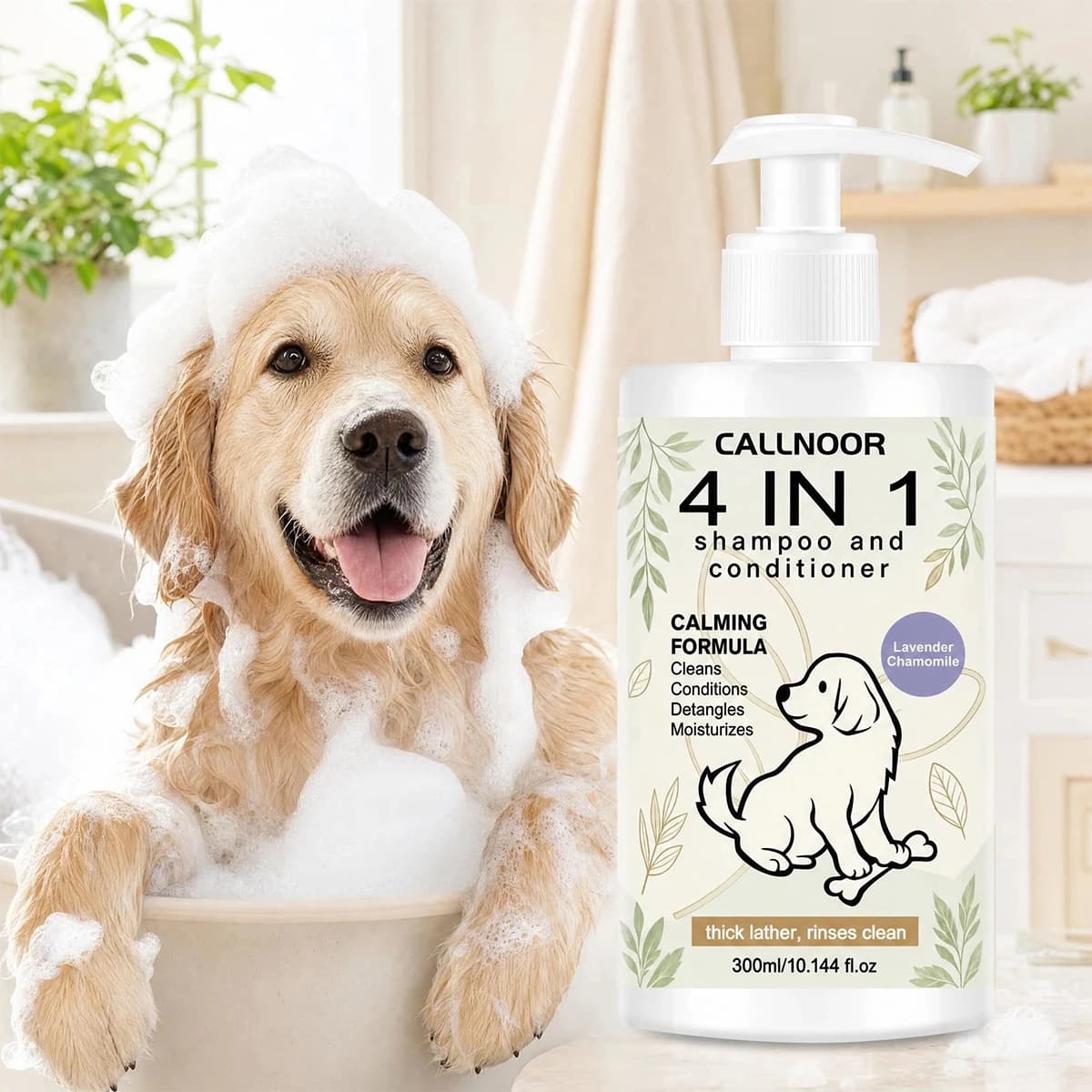 4 In 1 Dog Shampoo And Conditioner Calming Lavender Chamomile Formula PH‑Balanced Pet Shampoo Clean Detangle Moisturize