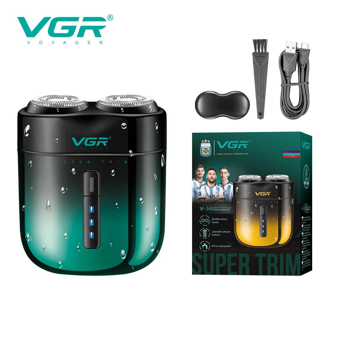 Nuovo Rasoio Elettrico VGR V-348, Design Metallico Sfumato, Doppia Lama, per Uomo, Uso Domestico e da Viaggio, Mini Trimmer USB