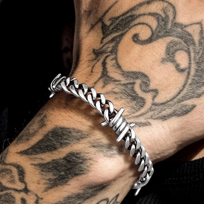 Barbed Wire Cuban Link Stainless Steel Thorn Bracelet Adjustable Punk Emo Style Chain Bracelets For Men Women Fashion Jewelry
