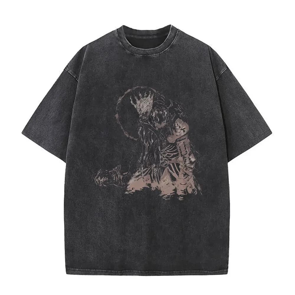 T-shirt Grafica Oversize Unisex Anni '90 Stile Gotico Rock con Stampa Dark Souls Sun Gwyndolin Dark of Big Hat Logan, Effetto Vintage Lavato