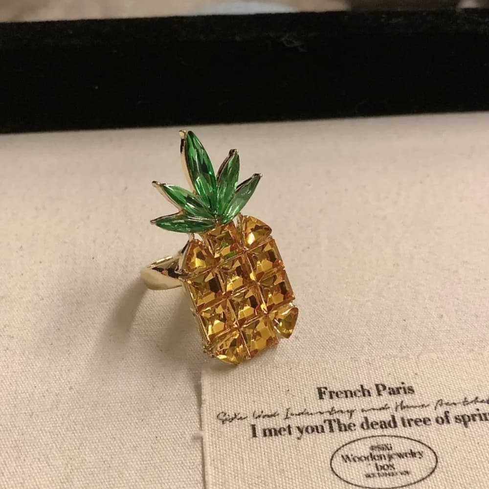 Anello in smalto con insetti geometrici, anello con frutta smaltata (fragola, ananas), accessori di gioielleria in stile coreano, anello in smalto voluminoso