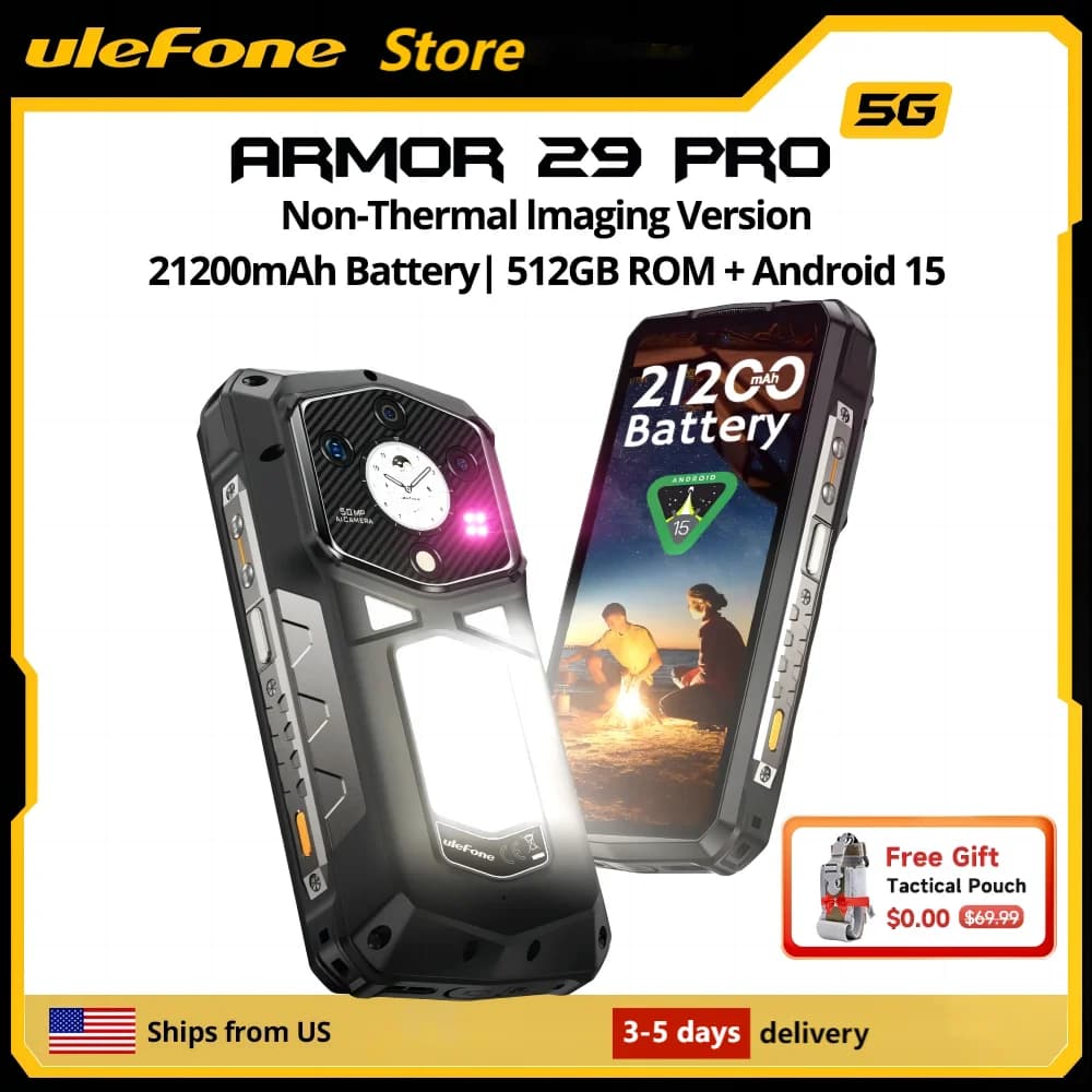Telefono robusto Ulefone Armor 29 Pro 5G AI 6,67" 120Hz Fino a 32 GB RAM 512 GB ROM 21200 mAh 120 W 64 MP Telefono cellulare per visione notturna