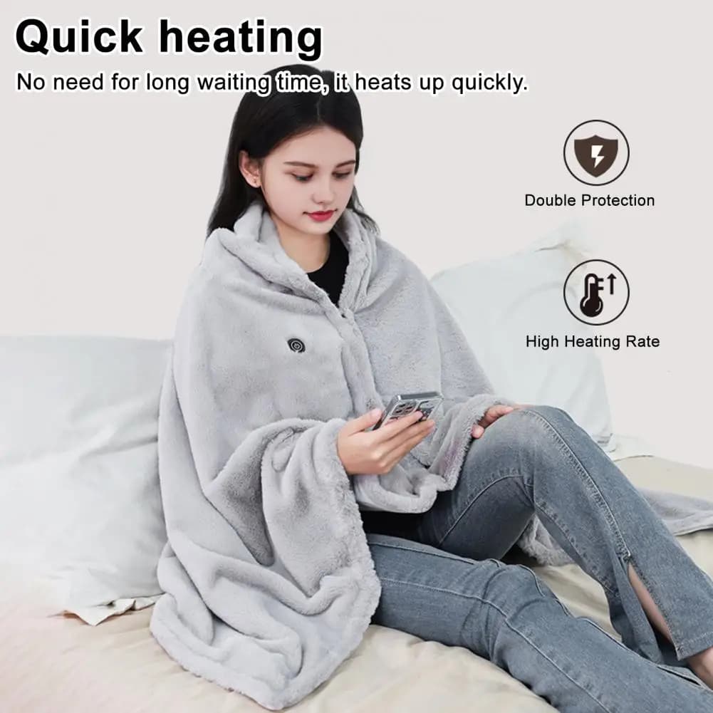 Coperta riscaldante con design a cerniera per scialle rilassante Coperta con scialle elettrico per donna Avvolgimento alimentato tramite USB con calore rapido morbido per ufficio
