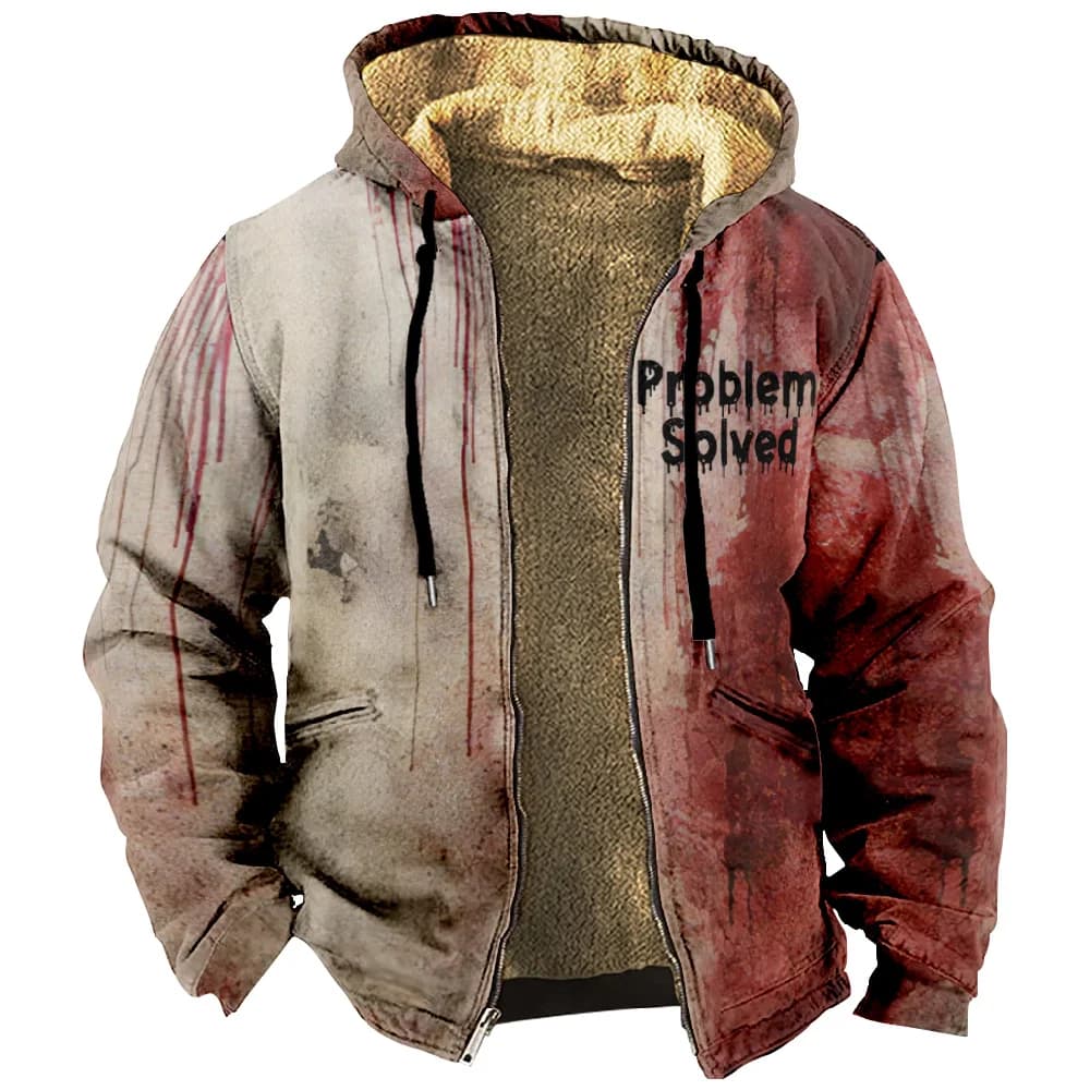 Men's Zipper Hoodie Halloween I'm Fine Problem Solved Graphic Jacket Long Sleeve Sweatshirt Women Winter Coat Cosplay Clothes