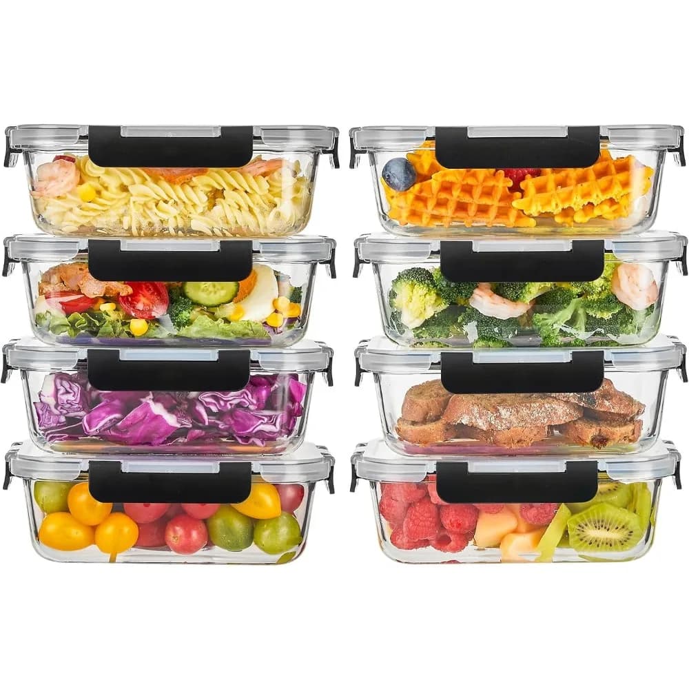 Set di 8 Contenitori in Vetro da 36oz per Preparazione Pasti, Ermetici, Resistenti a Microonde, Freezer e Lavastoviglie, Senza BPA