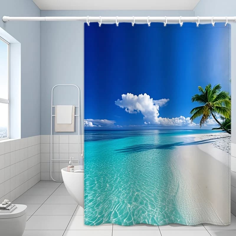 Tenda da doccia Island Paradise - Decorazione da bagno multi-stile, perfetta per quelle che amano disegni pratici e di ispirazione costiera