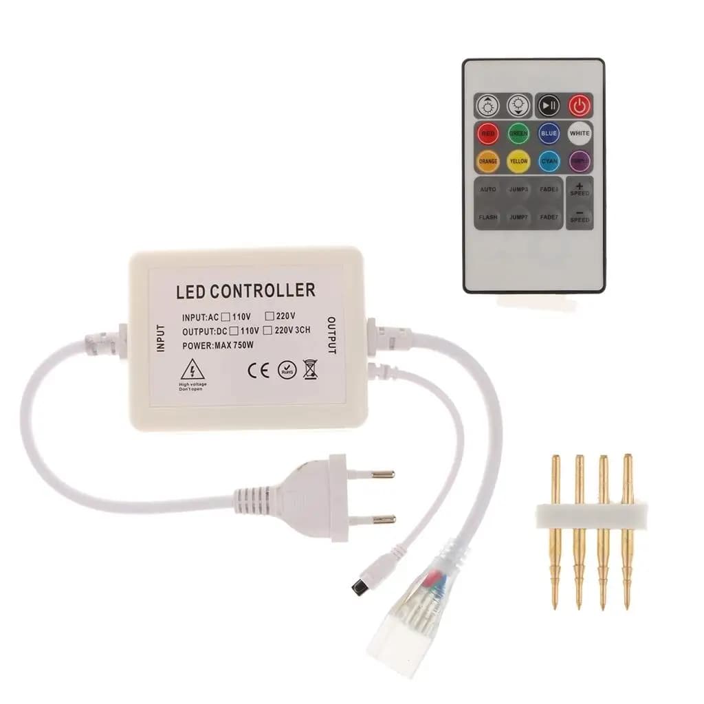 220V LED Strip Controller with Remote EU Plug Adjustable Brightness for Room and Outdoor Lights