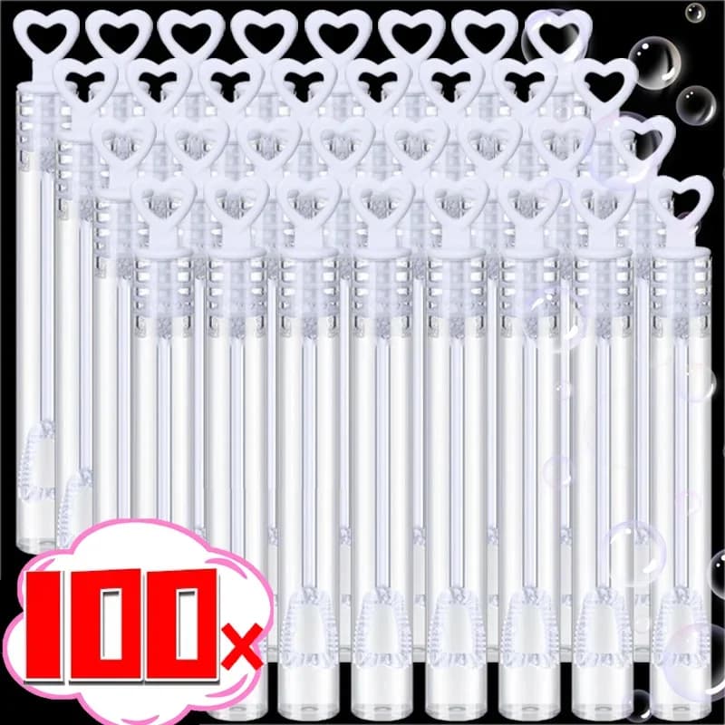 10/100PC Bottiglie di sapone a bolle Mini amore a forma di cuore Tubo a bolle Bacchetta Regali di nozze per gli ospiti Decorazioni per feste di compleanno Giocattoli per bambini