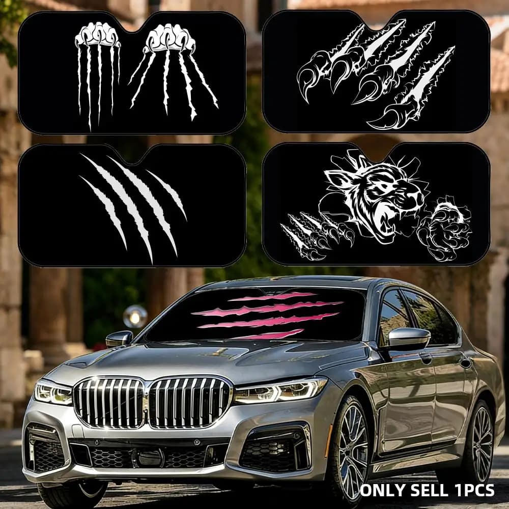 Parasole Pieghevole Universale per Auto con Protezione UV e Isolamento Termico, Design Bestie Feroce