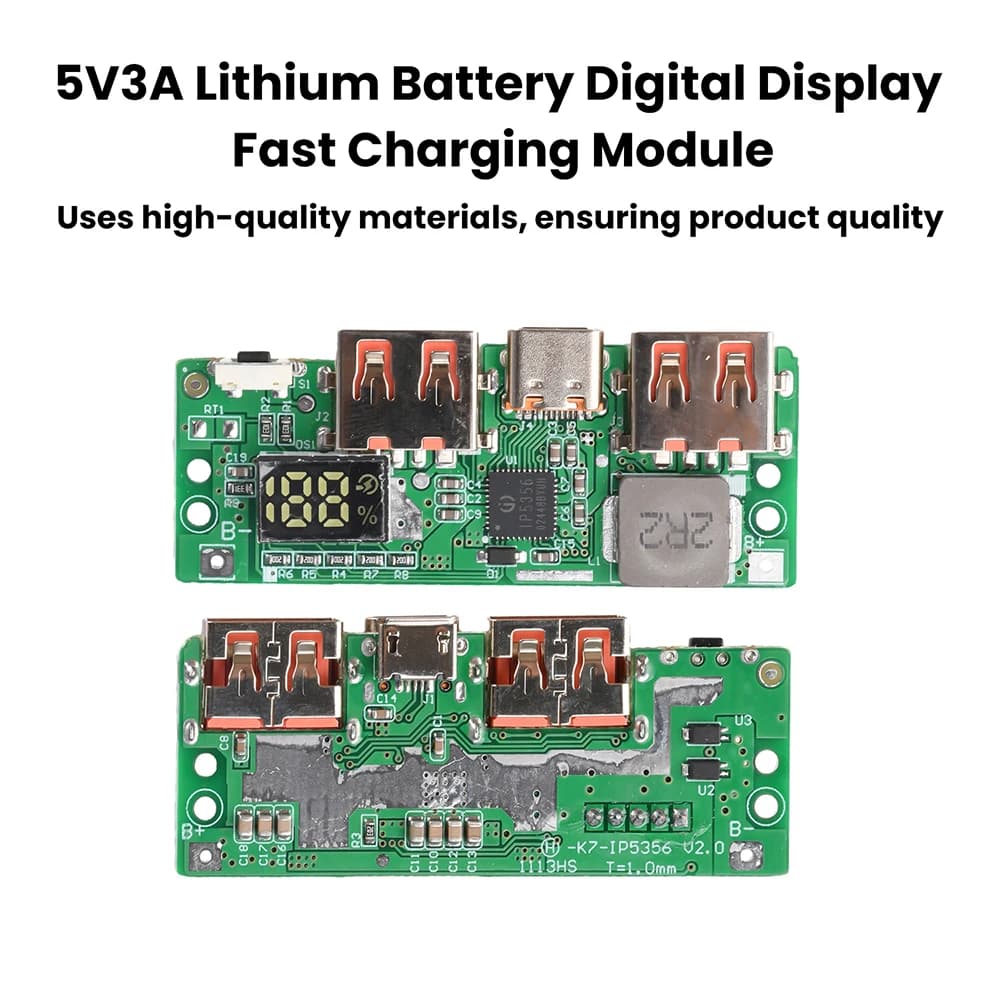 5V 3A Lithium-ion Battery Digital Display Fast-Charging Module, Charging Protection Module, Type-C and Micro USB Ports