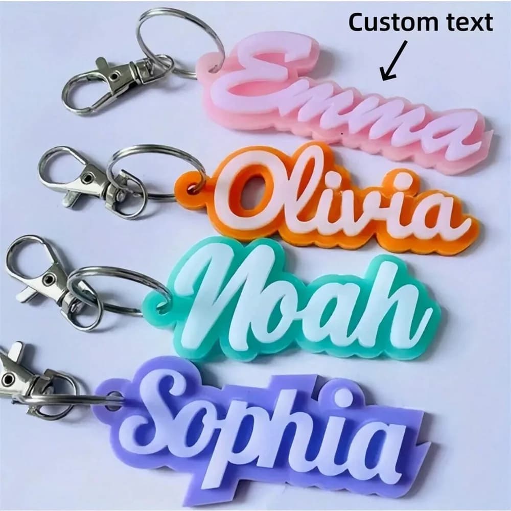 Fashion Acrylic Custom 3D Name Colored Plate Keychain Personalized Nameplate Backpack Luggage Car Bag Tag Keyring llaveros Gift