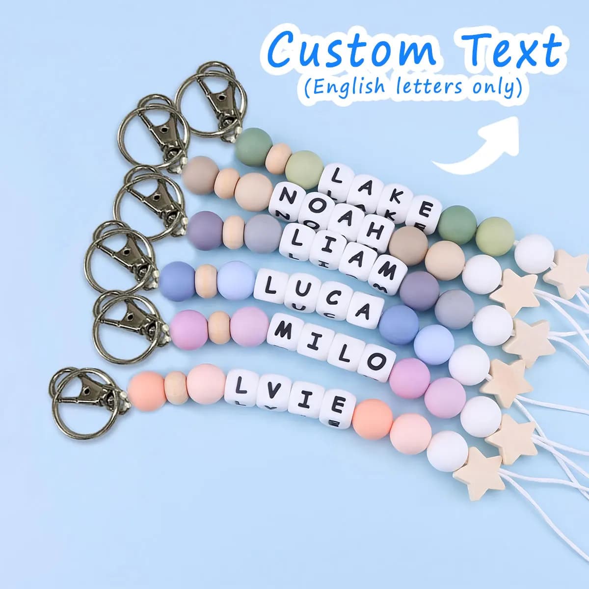 Portachiavi con lettera in silicone colorato con ciondolo per borsa personalizzato da 1 pezzo, elemento a stella, ciondolo per borsa/tazza, regalo di San Valentino/Natale
