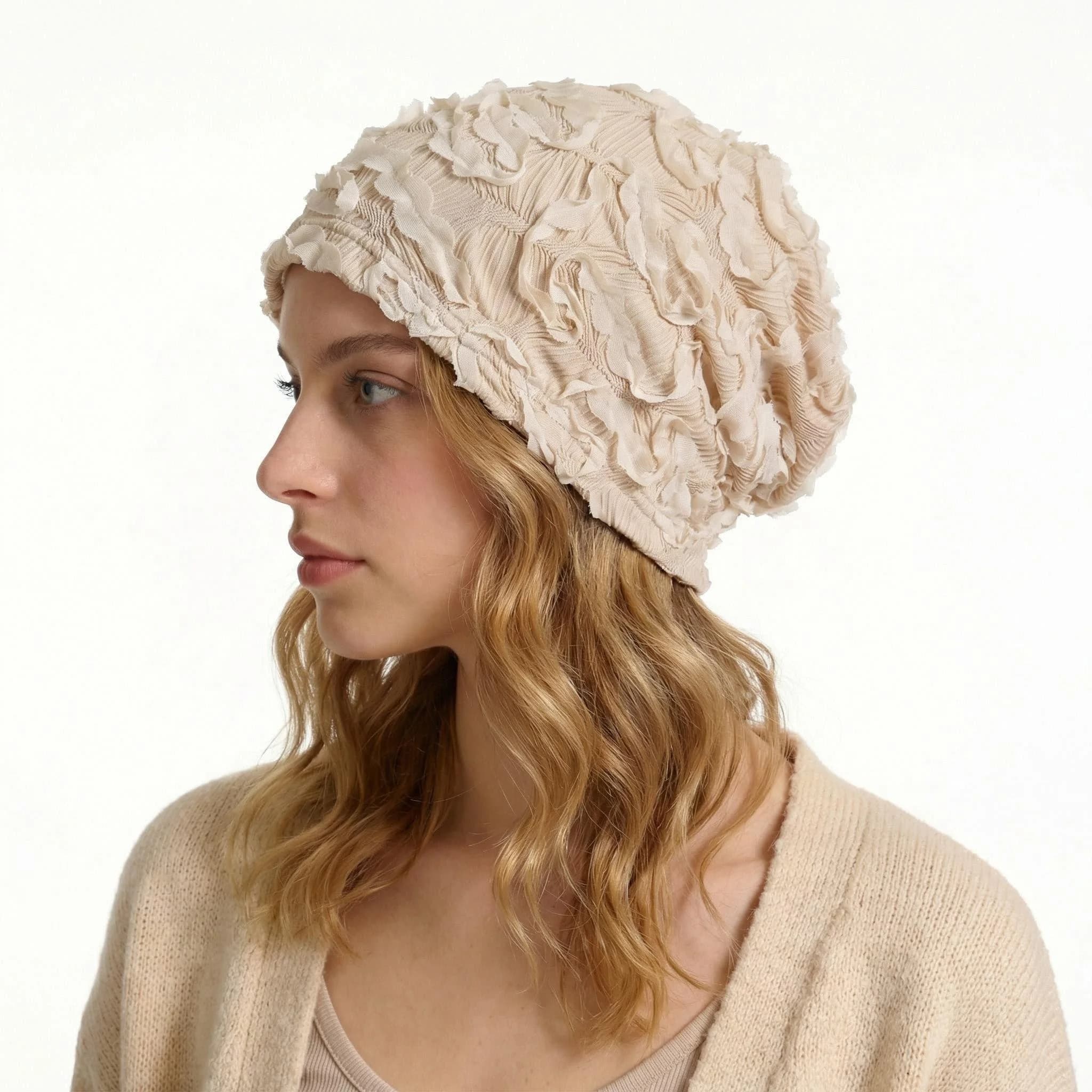 Elegant Vintage Turban Hat with Lace Arricciato for Women, Berretto Plissettato Elasticizzato, Soft Copricapo for Daily Use and Holidays