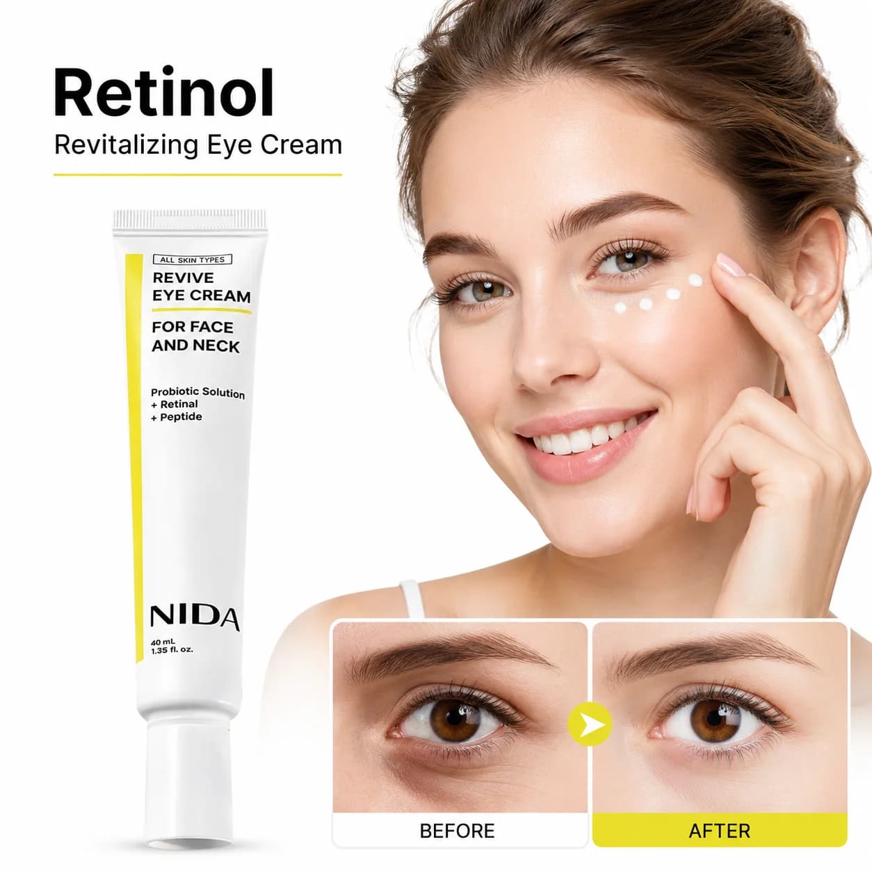 40ml Retinol Peptide Revitalizing Eye Cream for Face and Neck Anti Wrinkle Daily Moisturizing Firming All Skin Types