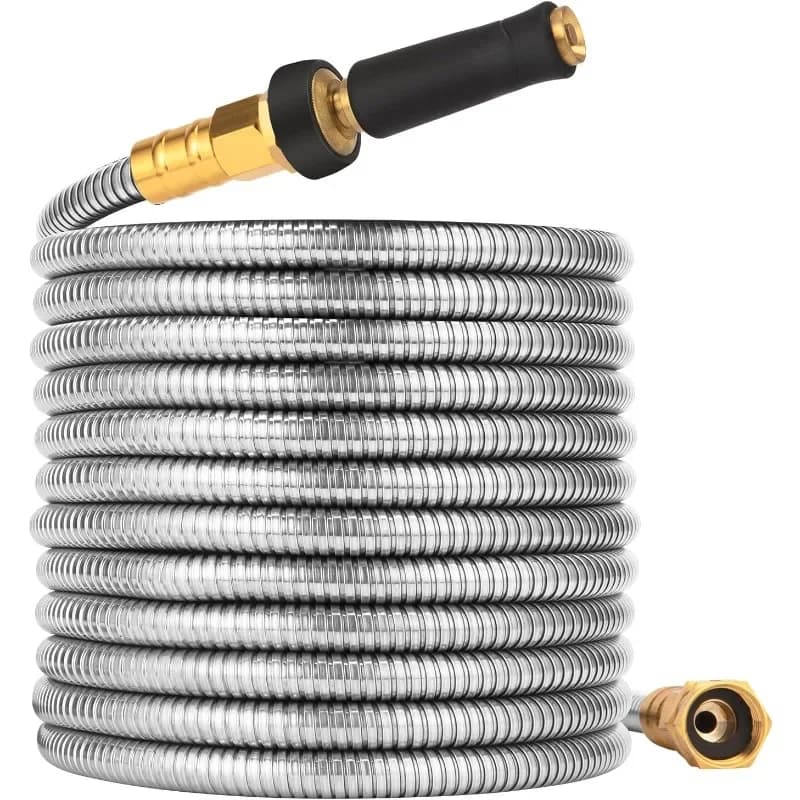 100-foot 304 steel pipe - Flexible and durable garden hose without bite, without twisting, to clean outdoors, irrigate plants