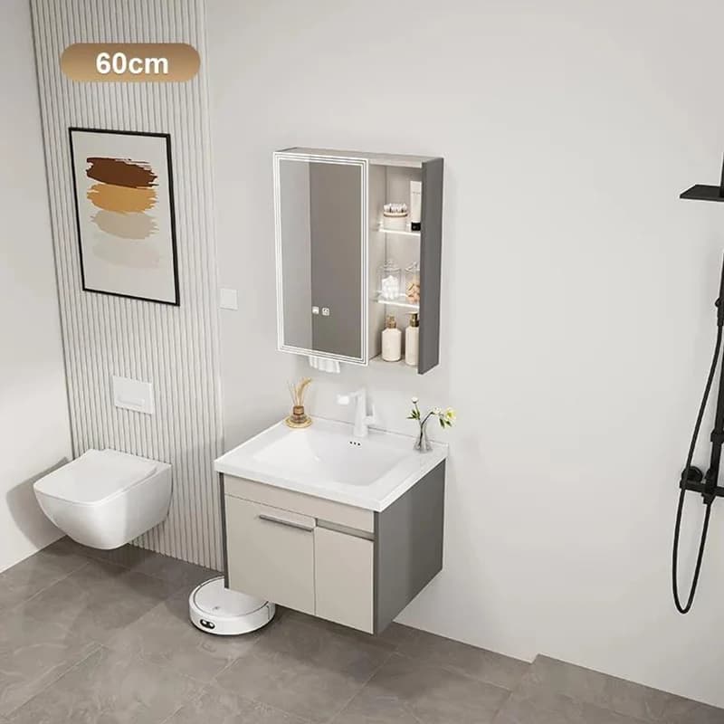 Mobiletto da bagno estetico Mobiletto da bagno moderno Combinazione di lavabo in ceramica Mobiletto a specchio intelligente Mobili per la casa di lusso Vestidores