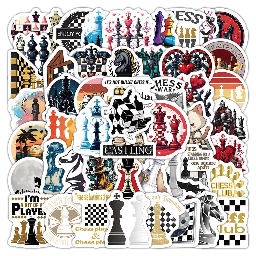 10/30/60PCS Scacchi Sport Cartoon Graffiti Adesivi Giochi da tavolo creativi Decalcomania Suitase Chitarra Bagagli Adesivo impermeabile Giocattoli per bambini