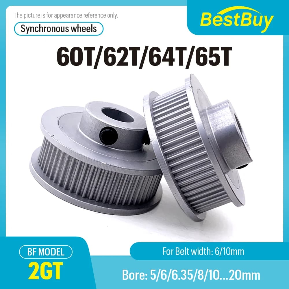 2GT Timing Pulle 60T 62T 64T 65 Teeth Bore 5/6/6.35-15mm Belt Width 6/10mm 3D Printer GT2 Timing Belt Pulley