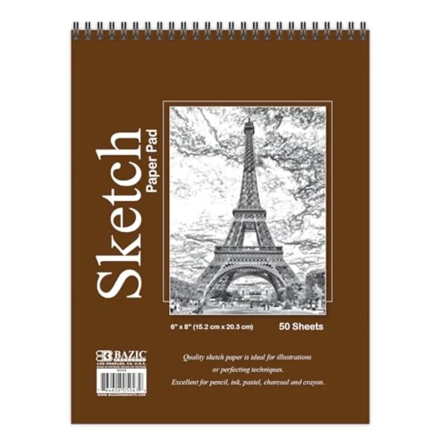 BAZIC Sketch Pad 50 Sheet 6" X 8", Top Bound Spiral Sketchbook Drawing Pads, Sketching Paper Coloring Book for Artist School