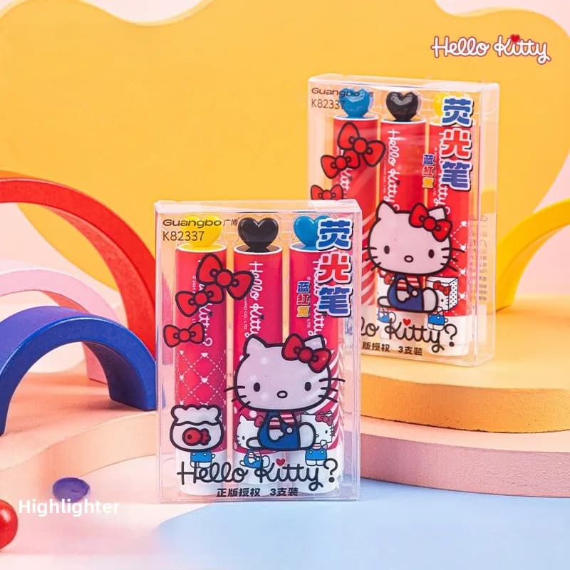 Evidenziatore Sanrio di alto valore KT Cat Color Marker Student Note Taking Memo Pen Set da 3 confezioni per forniture per ufficio scolastico
