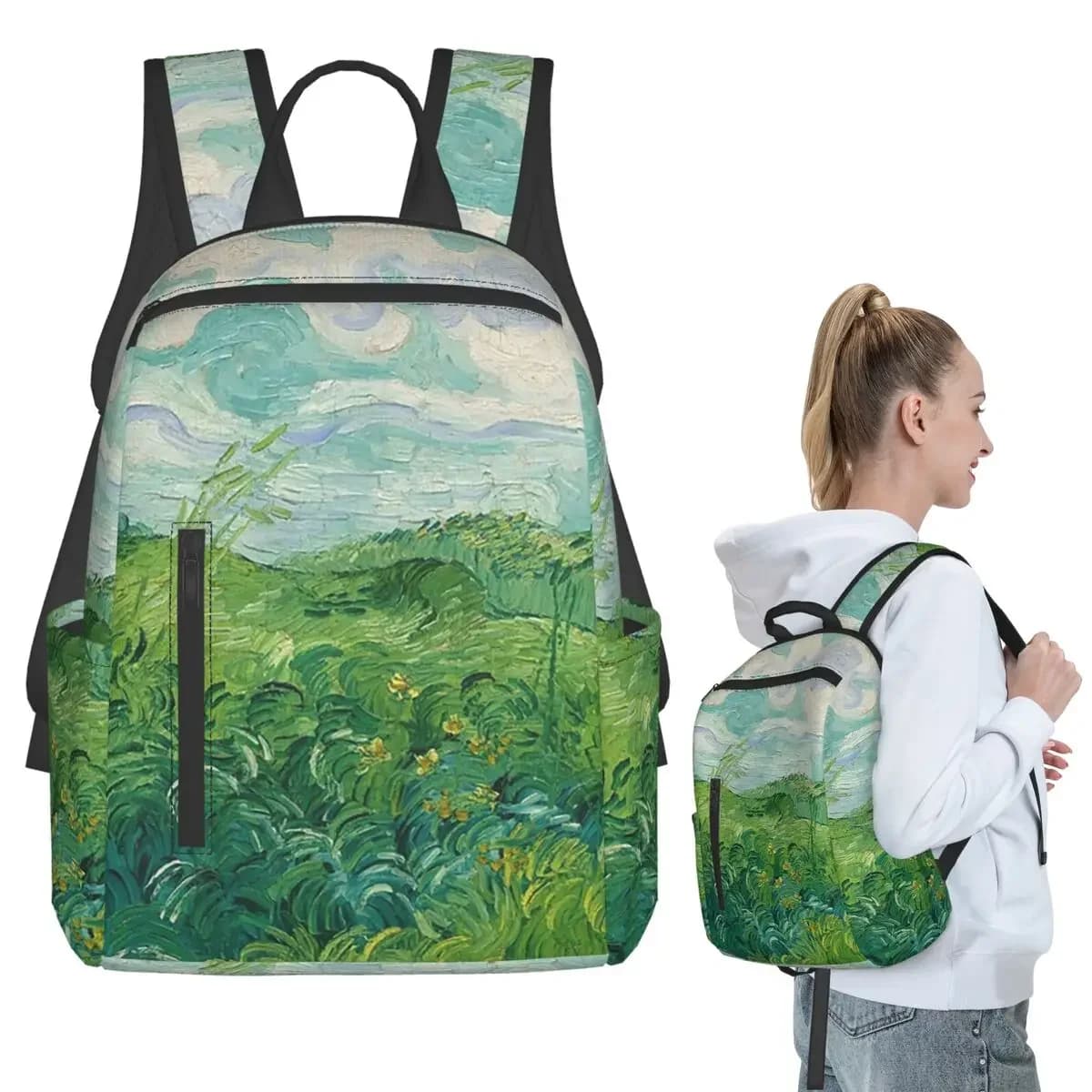 Campi di grano verdi, Auvers, Vincent Van Gogh Zaino per studenti, ragazzi, ragazze, borsa per libri, borsa per la scuola per bambini, borse a tracolla per laptop