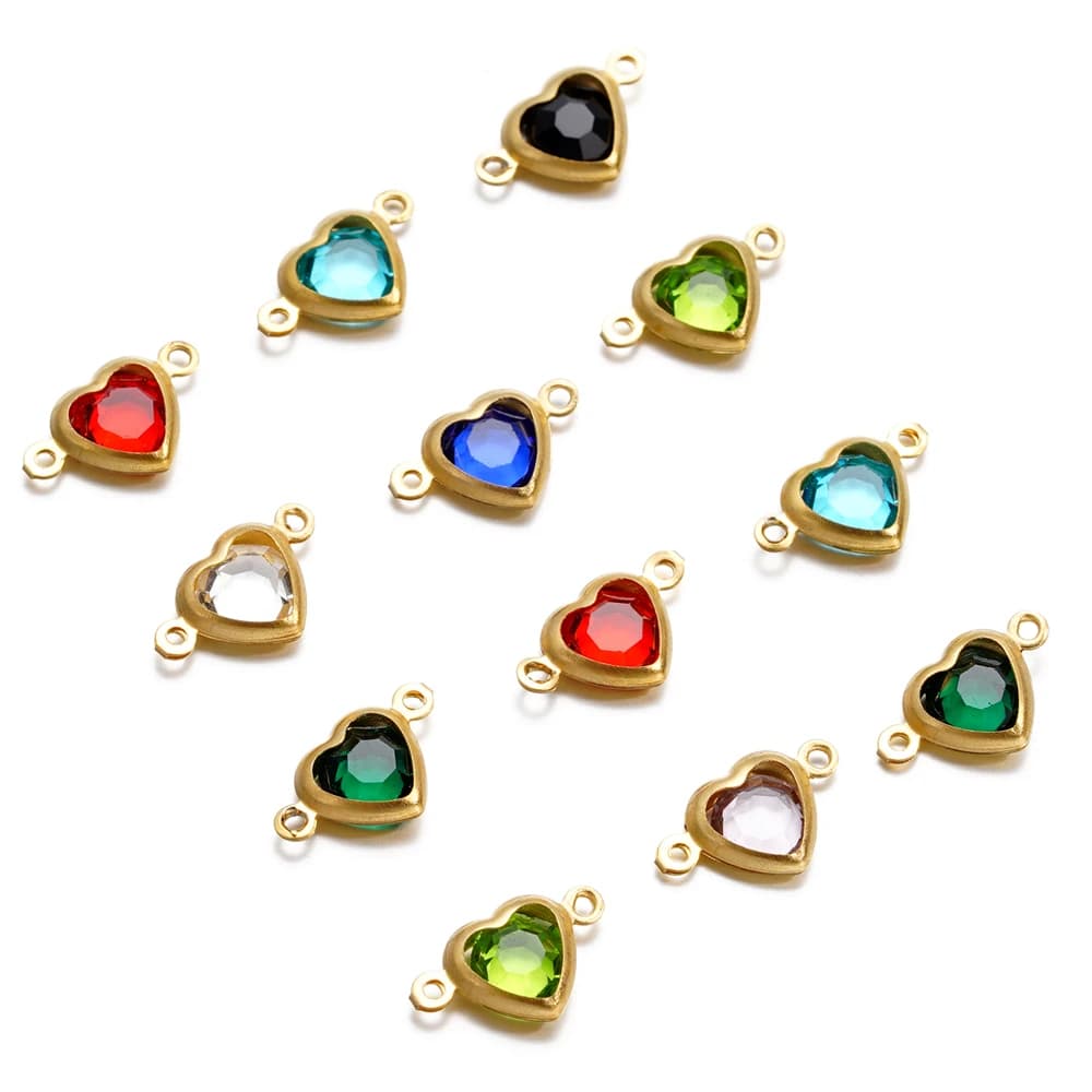 10 pezzi in acciaio inossidabile con doppi fori a forma di cuore con strass di cristallo, connettori per bracciale per pendenti di collane, creazione di gioielli fai da te