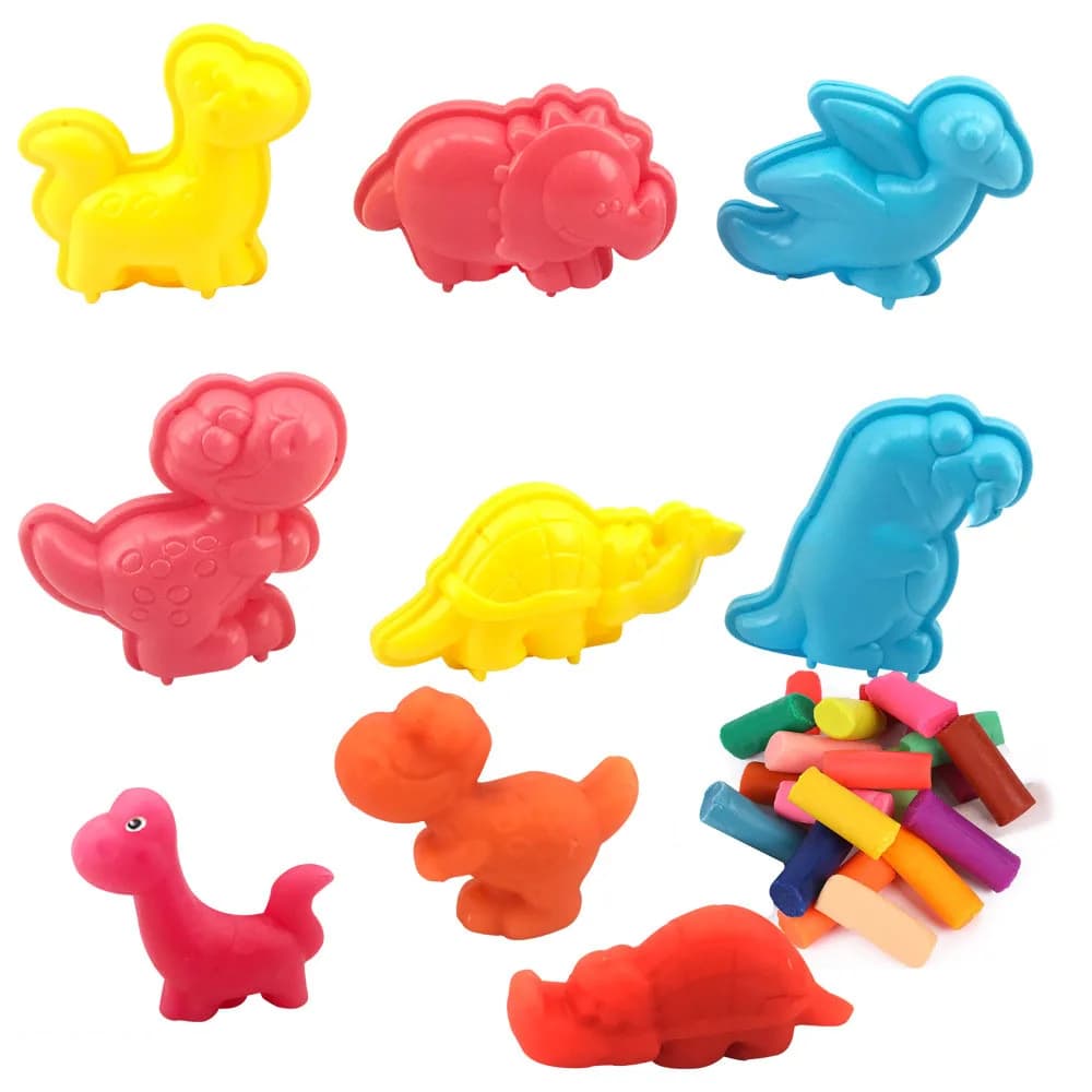 Cartoon Mini Dinosaur World Set di stampi per impasto Strumenti per plastilina per bambini Set di stampi in plastica creativi Giocattoli fatti a mano fai-da-te per bambini