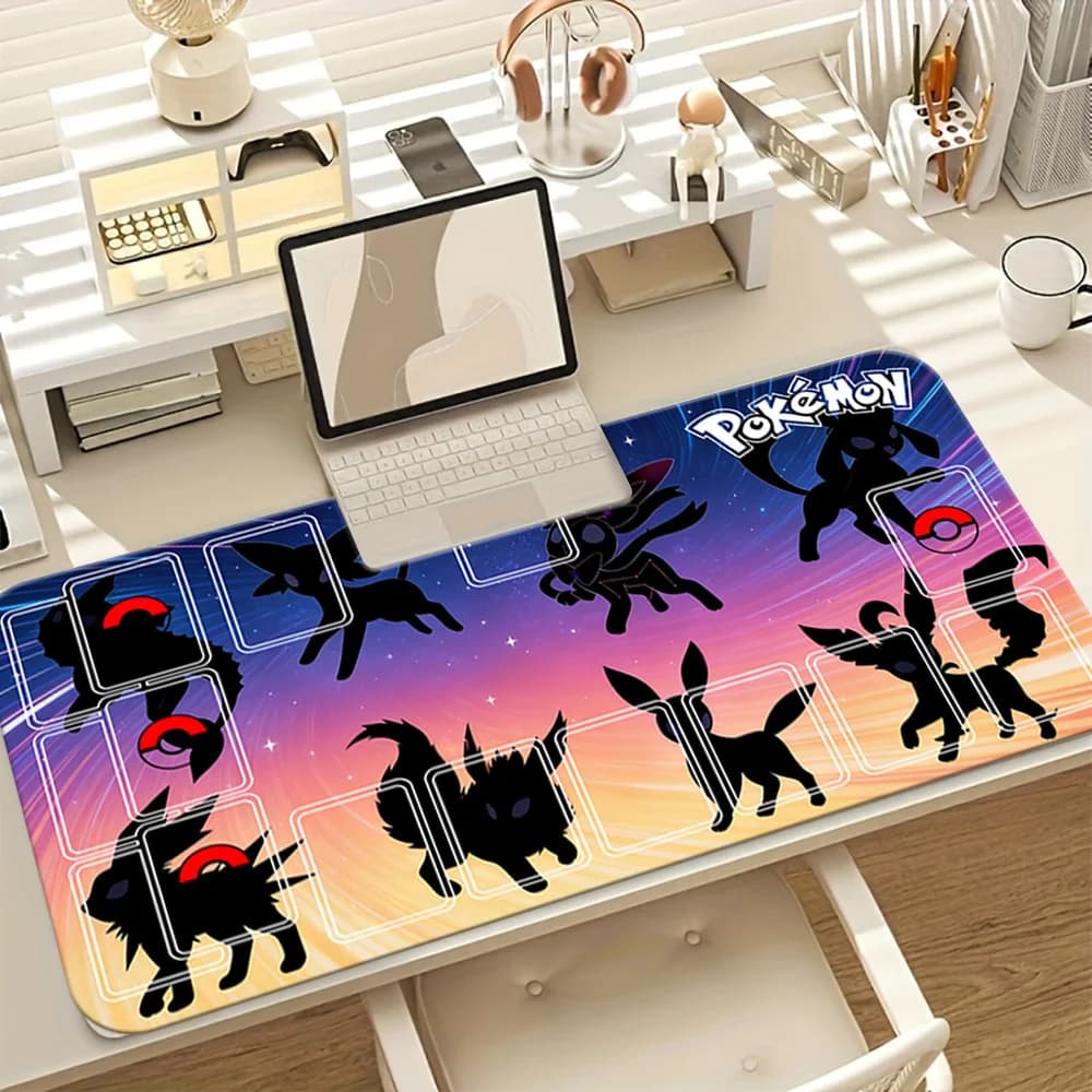 Tappetino per mouse da gioco Pokemon Eeveelutions Silhouette Galaxy, tappetino da scrivania minimalista in stile anime, tappetino per tastiera esteso antiscivolo per Gam