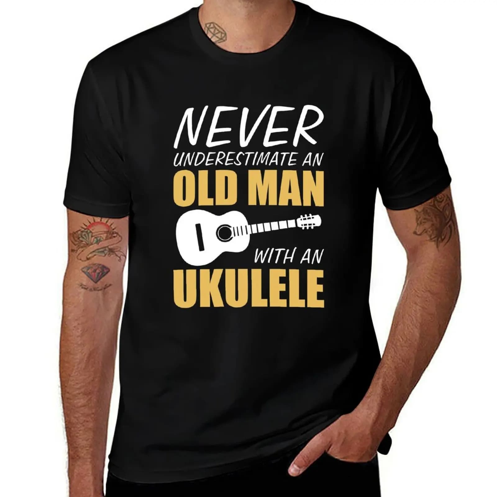 T-shirt Old Man With Ukulele a maniche corte resistente agli odori