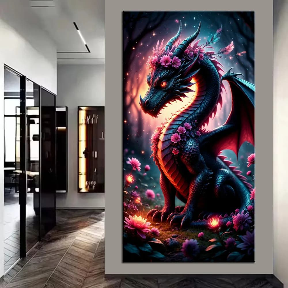 Fantastic Dragon and Flowers Picture DIY Diamond Painting Cross Stitch Full Drills Diamond Mosaic New Collection Home Decor