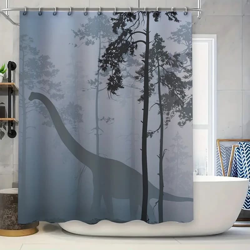 Forest Animal Printed Shower Curtain Waterproof Bath Decor Jurassic World Style Dinosaur Print Gray Blue Shower Cover for Home D